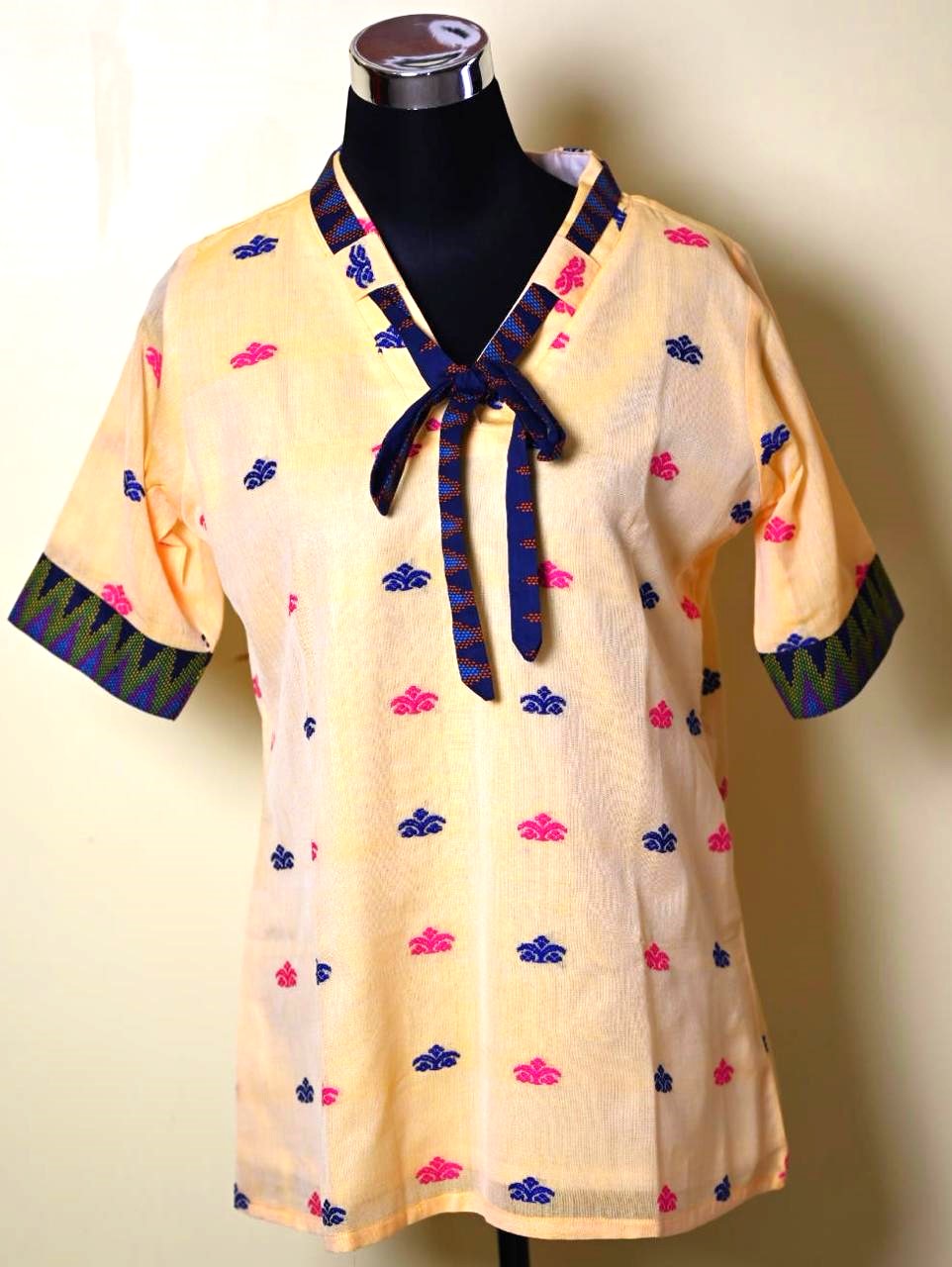 YELLOW COTTON KURTI WITH BOW